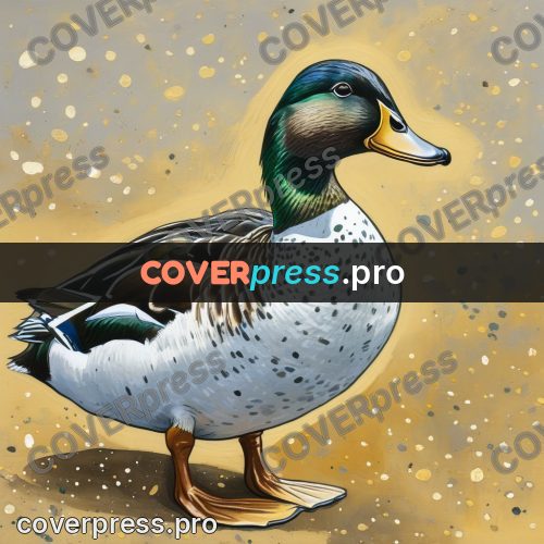 Gouache illustration: speckled duck on a pale ground