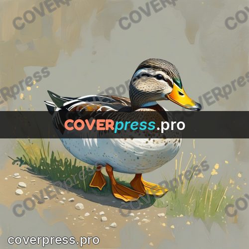 Gouache illustration: speckled duck on a pale ground