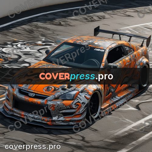 Graffiti illustration: painted sports car on a track