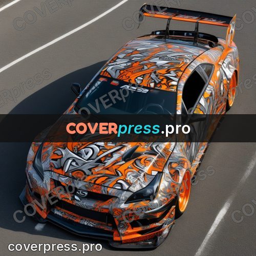 Graffiti illustration: painted sports car on a track