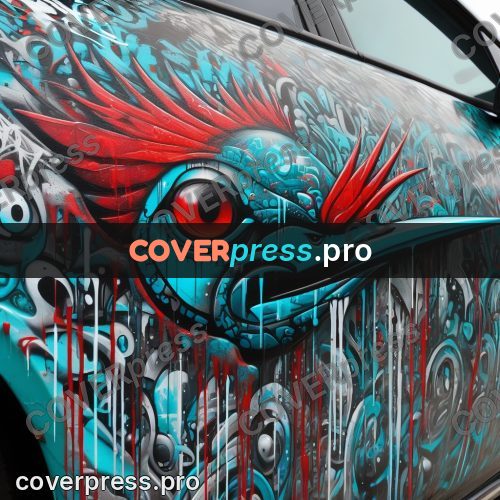 Graffiti illustration: spray work on a car panel