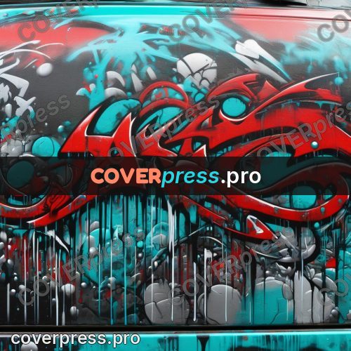 Graffiti illustration: spray work on a car panel