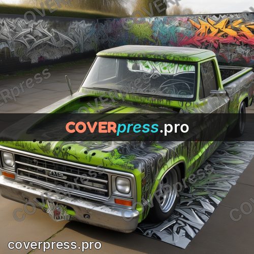 Graffiti illustration: pickup in green spray work