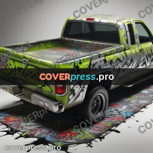 Graffiti illustration: pickup in green spray work