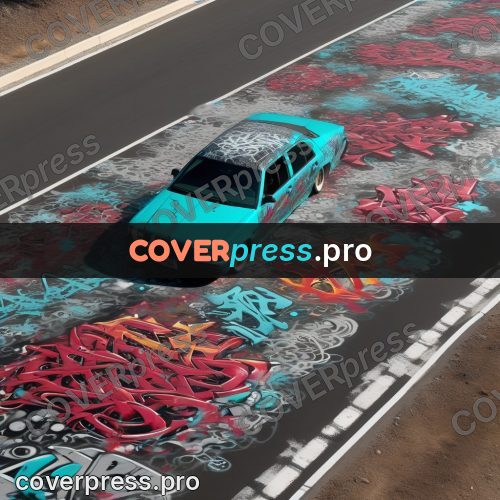Graffiti illustration: car on a sprayed road