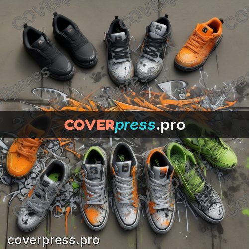 Graffiti illustration: row of sprayed sneakers