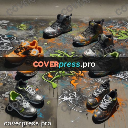Graffiti illustration: row of sprayed sneakers