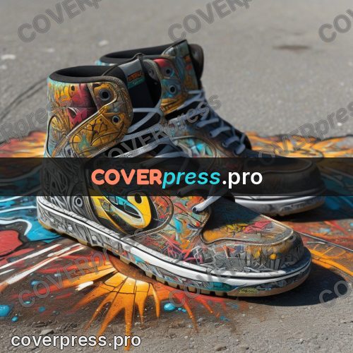 Graffiti illustration: sneakers on sprayed asphalt