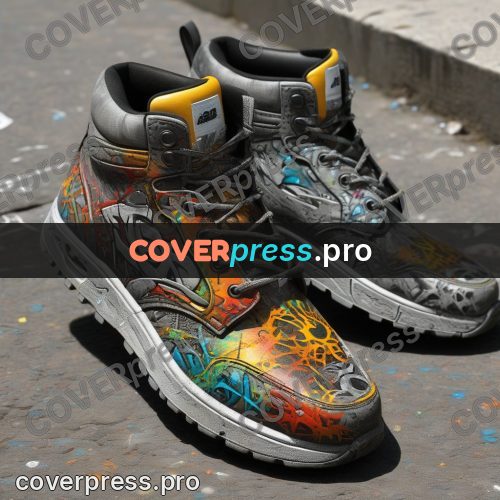 Graffiti illustration: sneakers on sprayed asphalt