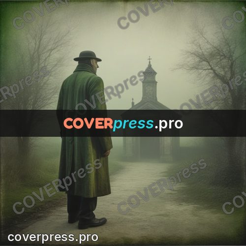 Grunge illustration: man in a coat in fog