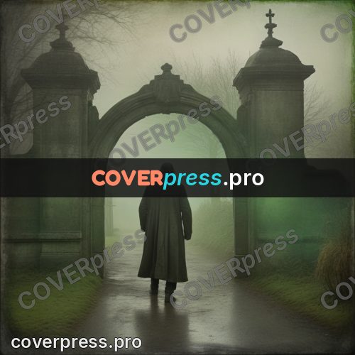 Grunge illustration: man in a coat in fog