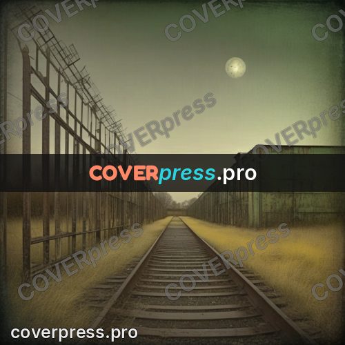 Grunge illustration: rails at a factory gate
