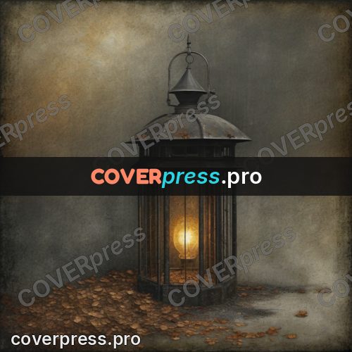 Grunge illustration: lantern and fallen leaves