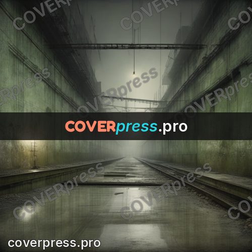 Grunge illustration: workshop hall with rails