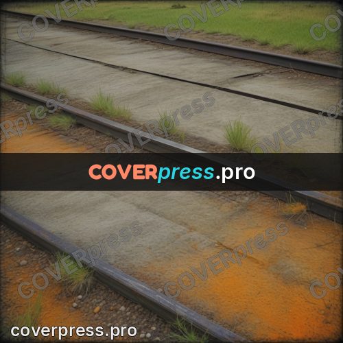 Grunge illustration: rusty rails in the grass