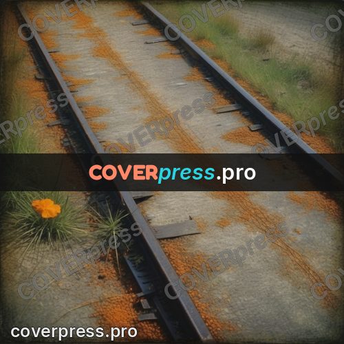 Grunge illustration: rusty rails in the grass