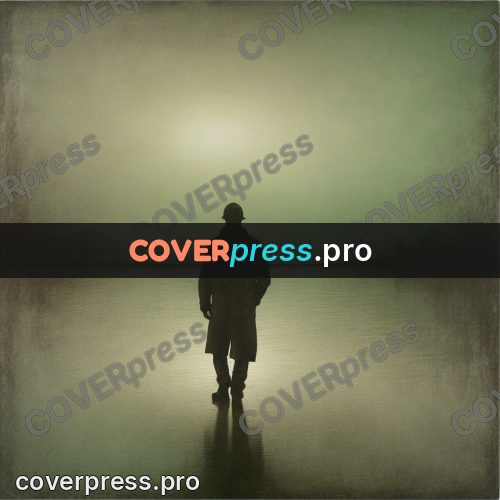 Grunge illustration: silhouette of a man in fog