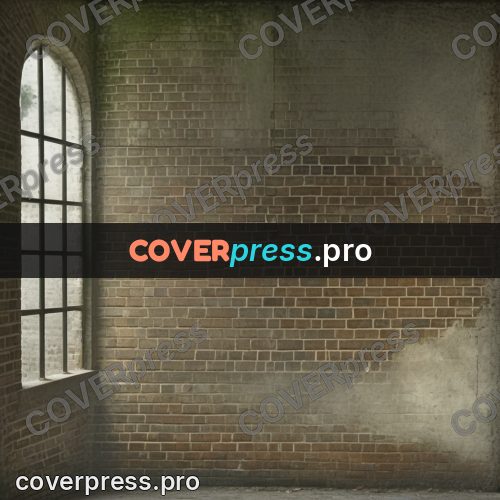 Grunge illustration: arched window in a brick wall