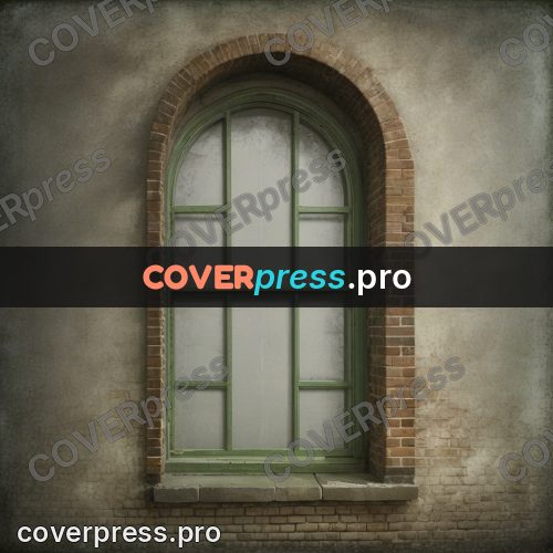 Grunge illustration: arched window in a brick wall