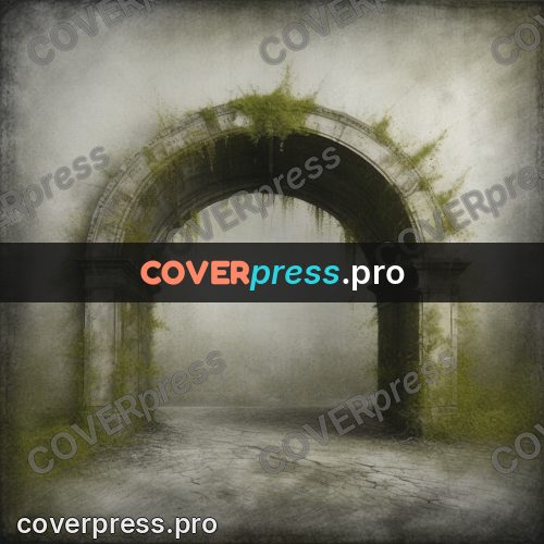 Grunge illustration: stone arch in the fog
