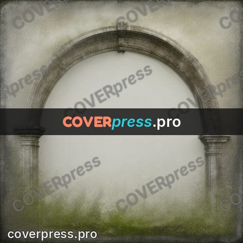 Grunge illustration: stone arch in the fog