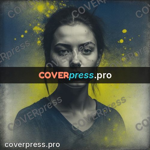 Grunge illustration: young woman looking ahead