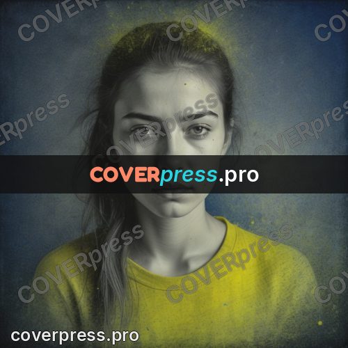 Grunge illustration: young woman looking ahead