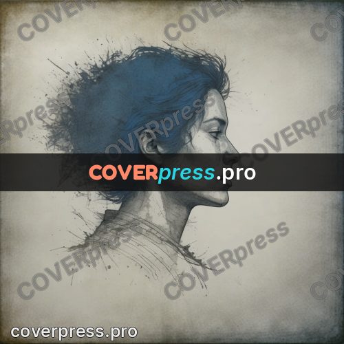 Grunge illustration: profile with blue hair