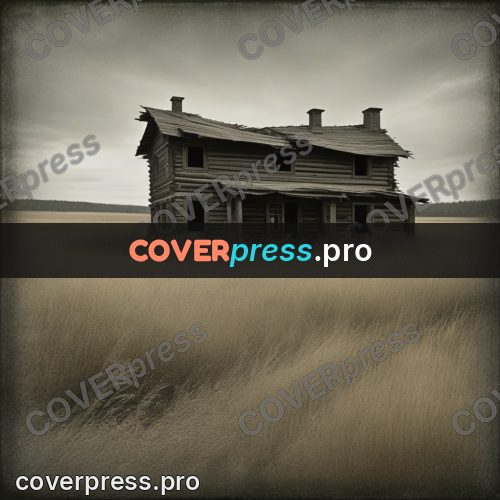 Grunge illustration: abandoned house in dry grass