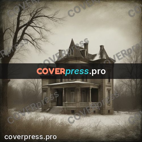 Grunge illustration: mansion with a tower in winter