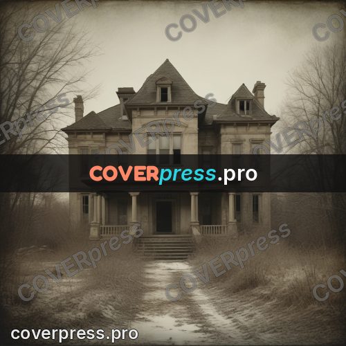 Grunge illustration: mansion with a tower in winter