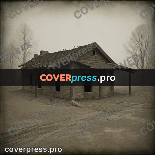 Grunge illustration: derelict wooden house in fog