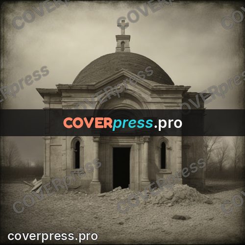 Grunge illustration: stone church with a dome