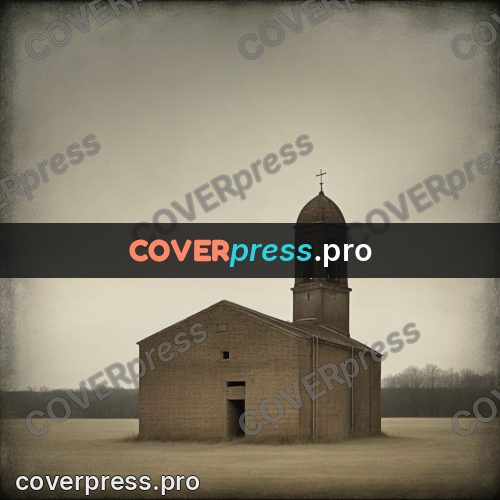 Grunge illustration: brick bell tower in a field