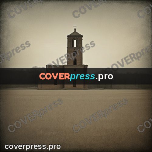 Grunge illustration: brick bell tower in a field