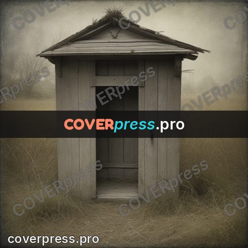 Grunge illustration: wooden shed in tall grass