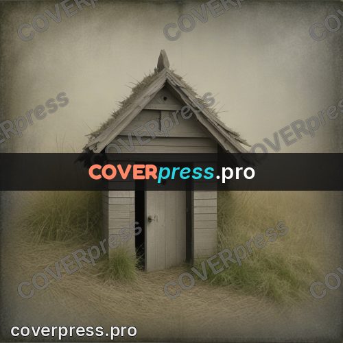 Grunge illustration: wooden shed in tall grass