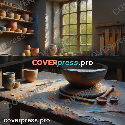 Acrylic illustration: potter's wheel with a bowl