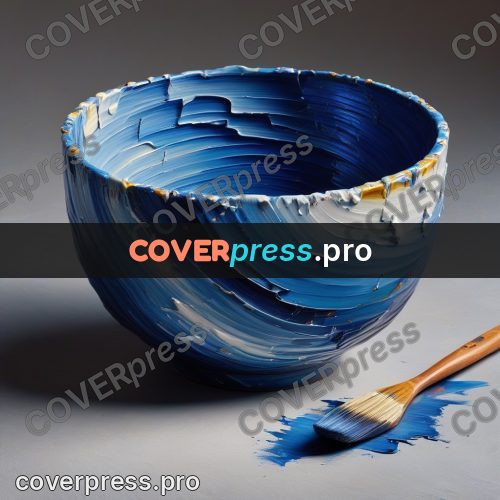 Acrylic illustration: blue bowl and a brush