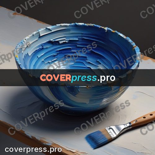 Acrylic illustration: blue bowl and a brush