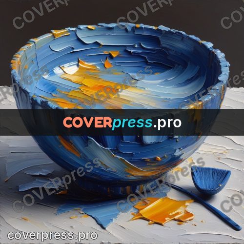 Acrylic illustration: blue bowl and a brush