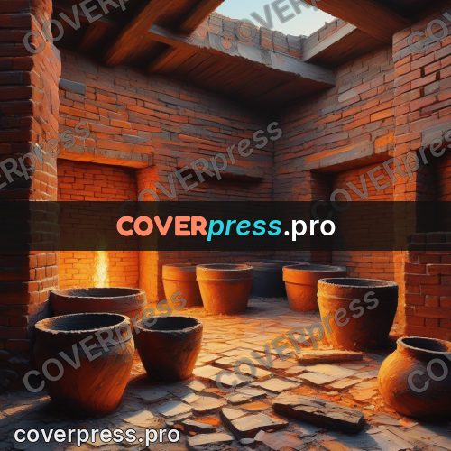 Acrylic illustration: brick kiln with clay pots