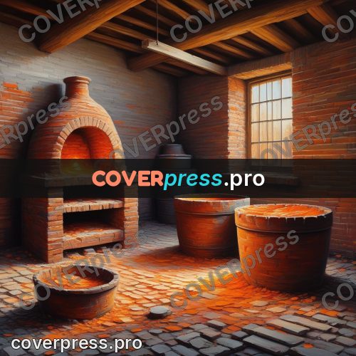 Acrylic illustration: brick kiln with clay pots