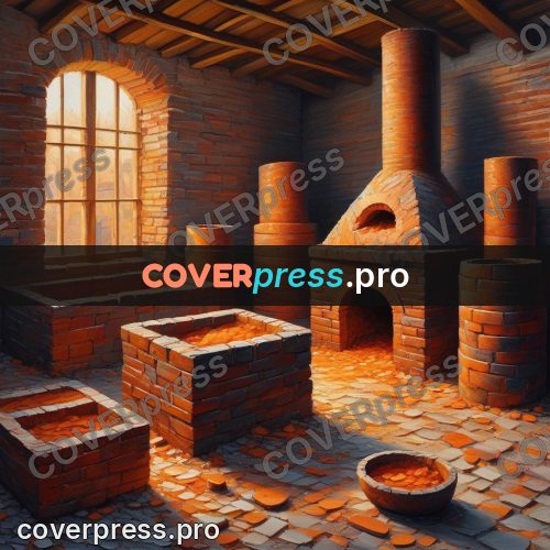 Acrylic illustration: brick kiln with clay pots