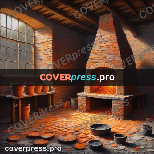 Acrylic illustration: brick kiln with clay pots