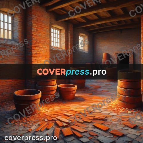 Acrylic illustration: brick kiln with clay pots