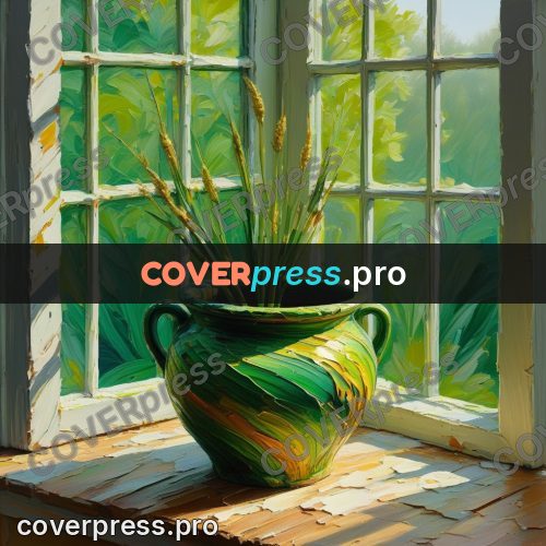 Acrylic illustration: green pot on a windowsill
