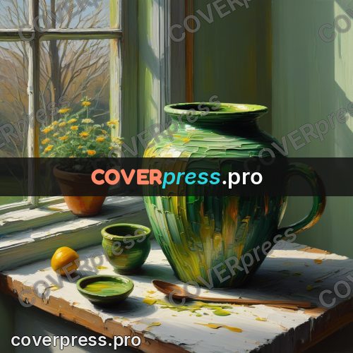 Acrylic illustration: green pot on a windowsill