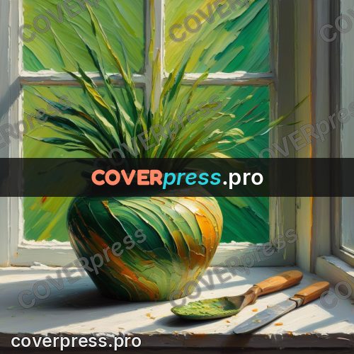 Acrylic illustration: green pot on a windowsill