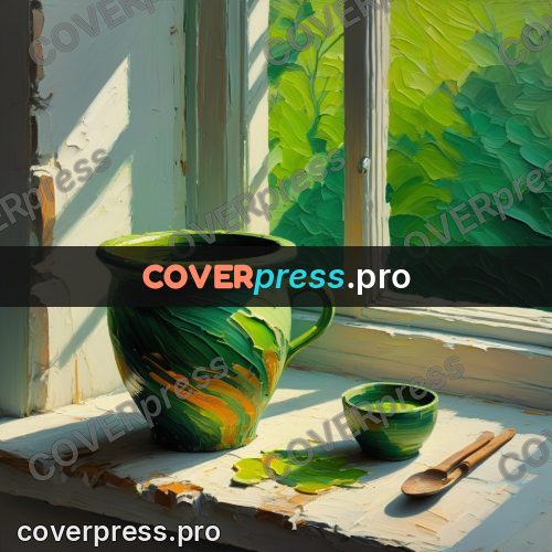 Acrylic illustration: green pot on a windowsill